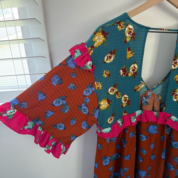 Anthropologie Small NEW Ruffle V Neck Sleep Mini Dress Baydoll Floral Boho - Picture 7 of 9